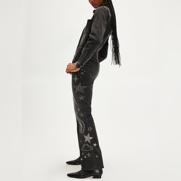 NWT Free People Driftwood Celestial Jumpsuit Black Denim...